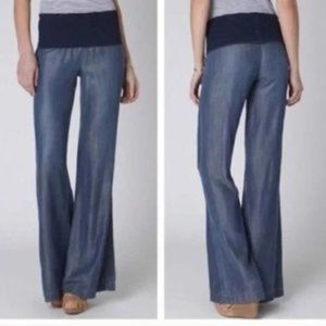 Anthropologie Elevenses Blue Tencel Chambray Wide Leg Palazzo Pants PS